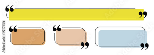 Text quote frame vector template, collection of speech bubble and quotation box shapes, colored note and geometric message frames, vector illustration