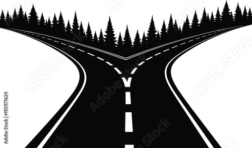 Empty two-lane highway curving through snowy forest landscape