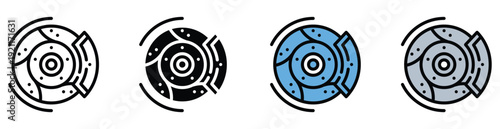 Modern brake disc icons in different colors and styles for automotive designs