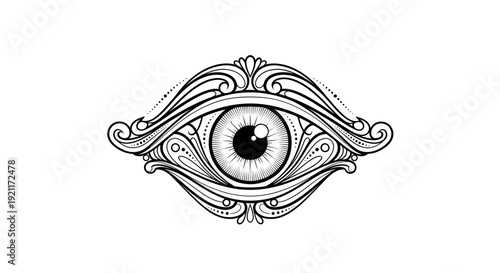 Ornate Eye Symbol with Decorative Filigree and Dots, Mystical Vision Concept