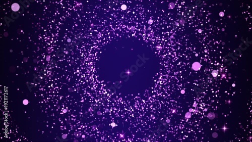 purple glitter particle circle frame with sparkling bokeh lights – abstract festive background