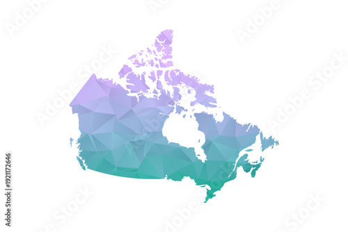 Canada Map Polygon Style Vector Illustration in Purple and Cyan Gradient, Low Poly Geometric Design, Isolated on White Background for Infographics and Projects.