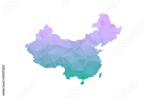 China Map Polygon Style Vector Illustration in Purple and Cyan Gradient, Low Poly Geometric Design, Isolated on White Background for Infographics and Projects.