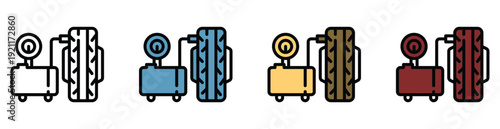 Colorful luggage icons in different colors for travel and transportation themes
