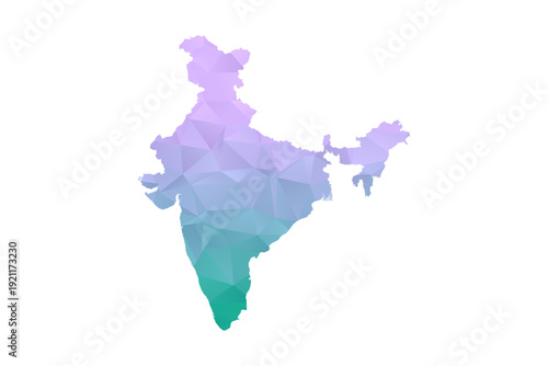 India Map Polygon Style Vector Illustration in Purple and Cyan Gradient, Low Poly Geometric Design, Isolated on White Background for Infographics and Projects.