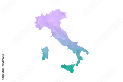 Italy Map Polygon Style Vector Illustration in Purple and Cyan Gradient, Low Poly Geometric Design, Isolated on White Background for Infographics and Projects.