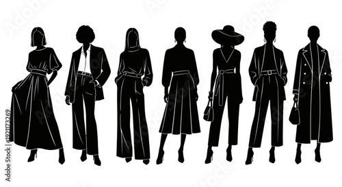 diverse fashion silhouettes featuring elegant contemporary womens styles perfect for modern trends lifestyle and editorial content.