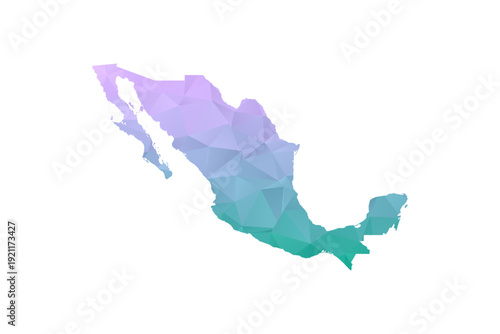 Mexico Map Polygon Style Vector Illustration in Purple and Cyan Gradient, Low Poly Geometric Design, Isolated on White Background for Infographics and Projects.