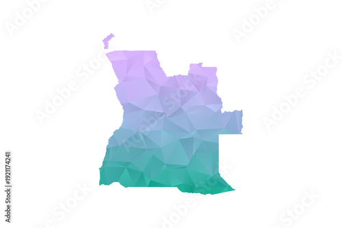 Angola Map Polygon Style Vector Illustration in Purple and Cyan Gradient, Low Poly Geometric Design, Isolated on White Background for Infographics and Projects.