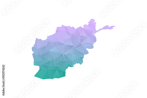 Afghanistan Map Polygon Style Vector Illustration in Purple and Cyan Gradient, Low Poly Geometric Design, Isolated on White Background for Infographics and Projects.