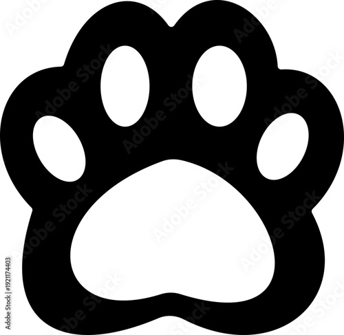 Cat paw print icon, animal footprint symbol for pet care, veterinary clinic, grooming salon and pet shop logo design in minimal line style vector isolated on transparent background