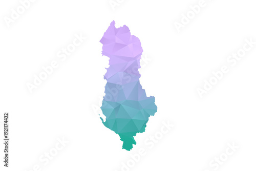Albania Map Polygon Style Vector Illustration in Purple and Cyan Gradient, Low Poly Geometric Design, Isolated on White Background for Infographics and Projects.