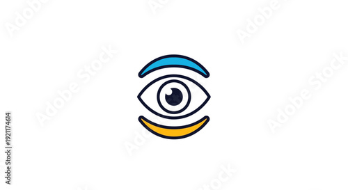 Blue human eye icon vector illustration featuring a detailed iris and eyelashes as a modern vision symbol for beauty and optic design
