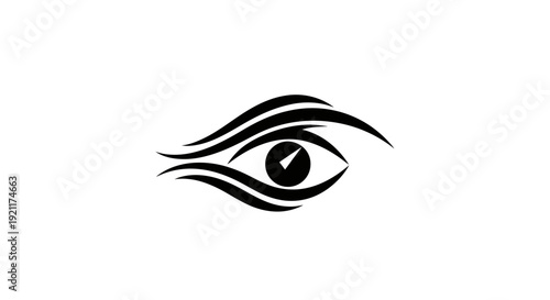 Beauty fashion vector illustration of a young woman's brown eye and eyebrow featuring elegant makeup and long black eyelashes in a stylized cartoon art drawing