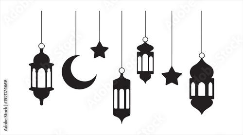 Minimal Ramadan Night Hanging Ornaments Silhouette Illustration