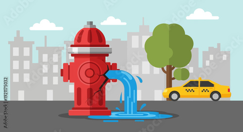 Vector illustration of a cartoon tourist on a city street with cars and a fire hydrant icon design