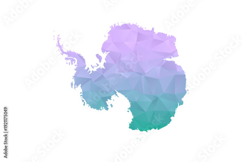 Antarctica Map Polygon Style Vector Illustration in Purple and Cyan Gradient, Low Poly Geometric Design, Isolated on White Background for Infographics and Projects.