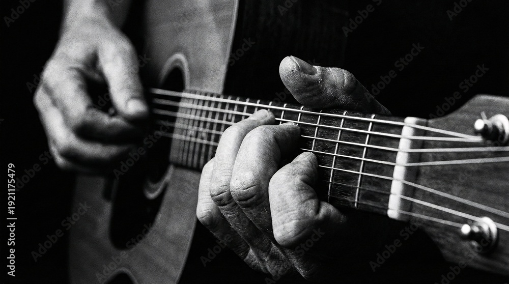 Fototapeta premium Black and white guitar playing