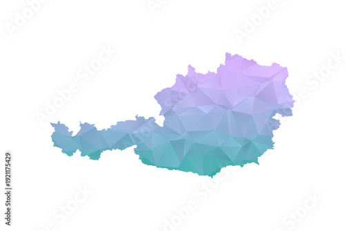 Austria Map Polygon Style Vector Illustration in Purple and Cyan Gradient, Low Poly Geometric Design, Isolated on White Background for Infographics and Projects.