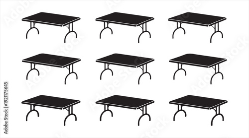 Classic Rectangular Furniture Table Icons Isolated Black Vector Set