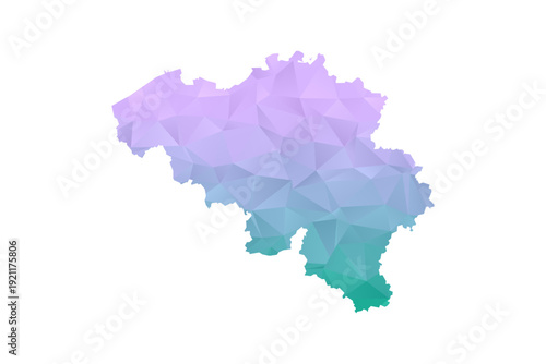 Belgium Map Polygon Style Vector Illustration in Purple and Cyan Gradient, Low Poly Geometric Design, Isolated on White Background for Infographics and Projects.