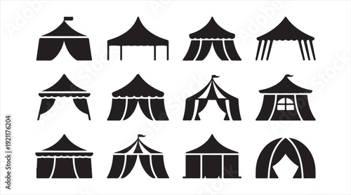 Outdoor Tent and Canopy Silhouette Collection with Pavilion and Marquee Icons for Event and Camping Design