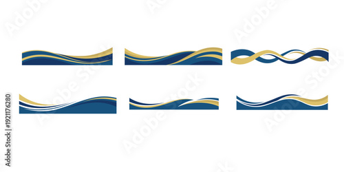 Abstract Blue Gold Wave Banners