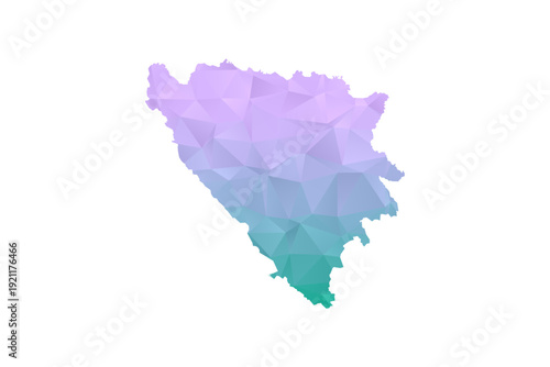 Bosnia and Herzegovina Map Polygon Style Vector Illustration in Purple and Cyan Gradient, Low Poly Geometric Design, Isolated on White Background for Infographics and Projects.