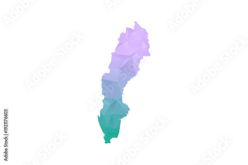 Sweden Map Polygon Style Vector Illustration in Purple and Cyan Gradient, Low Poly Geometric Design, Isolated on White Background for Infographics and Projects.