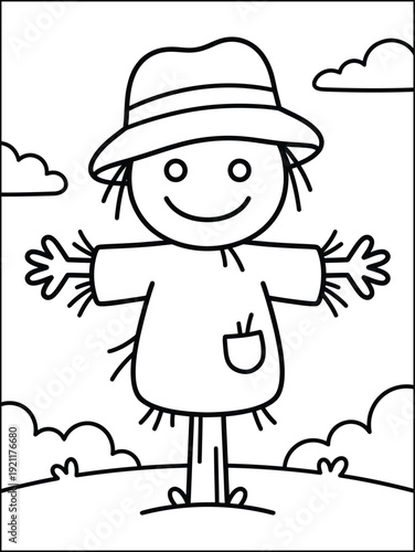 Cute Scarecrow Coloring Page for Kids