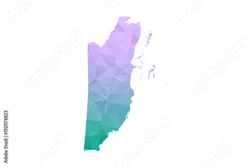 Belize Map Polygon Style Vector Illustration in Purple and Cyan Gradient, Low Poly Geometric Design, Isolated on White Background for Infographics and Projects.