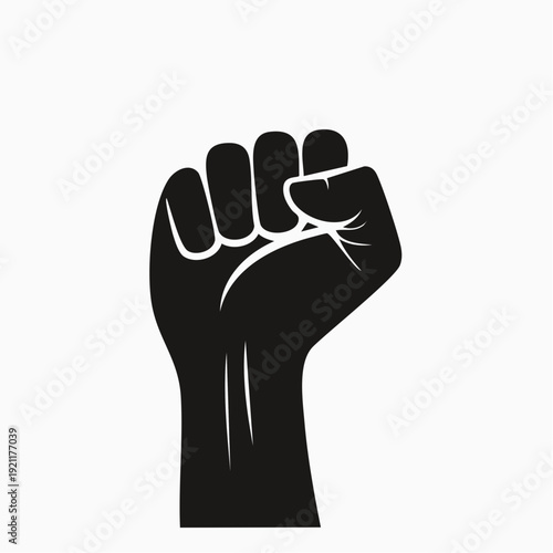 Fist hand silhouette. Flat 2D vector style. Isolated on white background. Vector illustration.