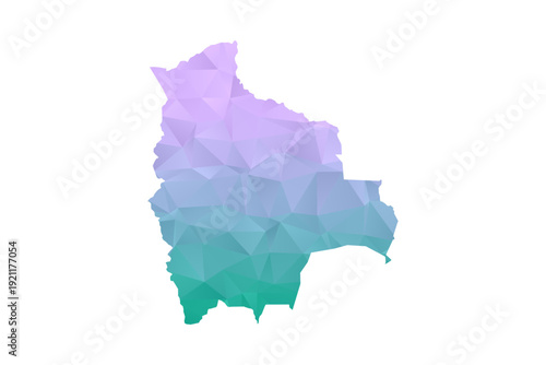 Bolivia Map Polygon Style Vector Illustration in Purple and Cyan Gradient, Low Poly Geometric Design, Isolated on White Background for Infographics and Projects.