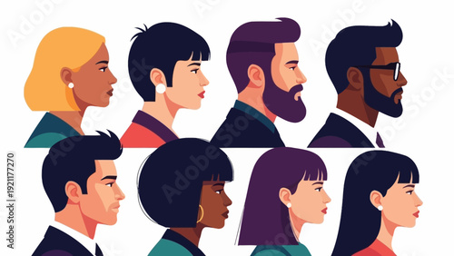 diverse multiethnic professional profiles symbolizing community inclusion modern demographics for human resources social initiatives.