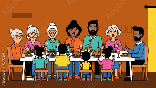 diverse multi-generational family happily enjoying a festive dinner together at home illustrating unity joy and holiday celebration.