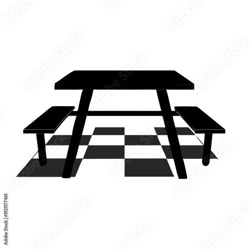 Modern vector illustration of a black and white house icon featuring a 3d architecture design with a wooden roof and furniture symbols for a real estate business sign