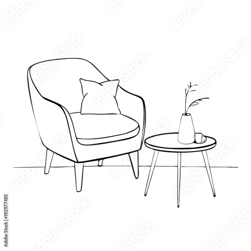 Modern 3D design of a black and white armchair and chair set featuring a comfortable plastic seat and metal legs for a stylish home office interior or room decoration isolated as a single object