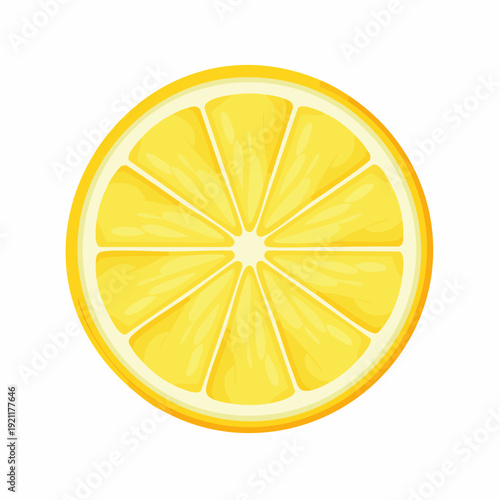 Lemon slice, clean flat 2D vector style, isolated on white background, with slight shadow.