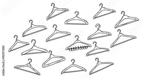 Hand-Drawn Fashion Hangers Doodle Vector Icons Wardrobe Clothing Illustration Set