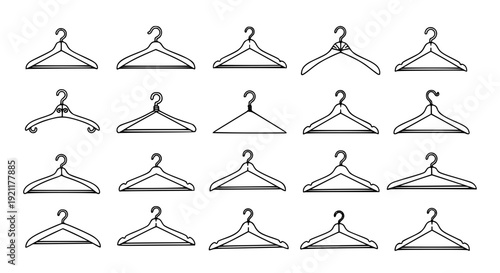 Hand-Drawn Doodle Clothes Hangers Vector Set Fashion Wardrobe Icon Collection