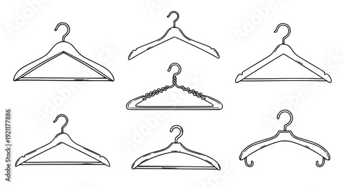 Quirky Hand-Drawn Hanger Vector Collection Doodle Fashion Wardrobe Icon Set