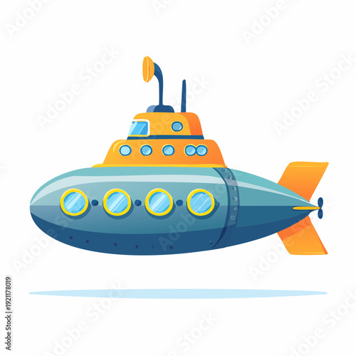 Submarine, classic design, bold colors, isolated on white background. Vector illustration.