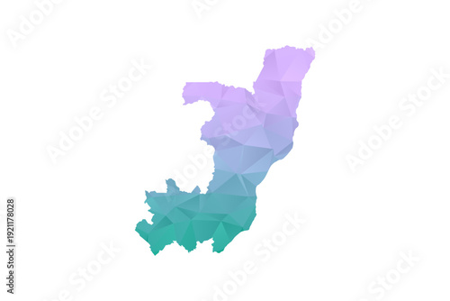 Congo Map Polygon Style Vector Illustration in Purple and Cyan Gradient, Low Poly Geometric Design, Isolated on White Background for Infographics and Projects.