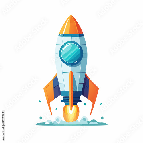 Rocket ship. Futuristic spacecraft. Vector graphic. Tech icon. Isolated on white background.