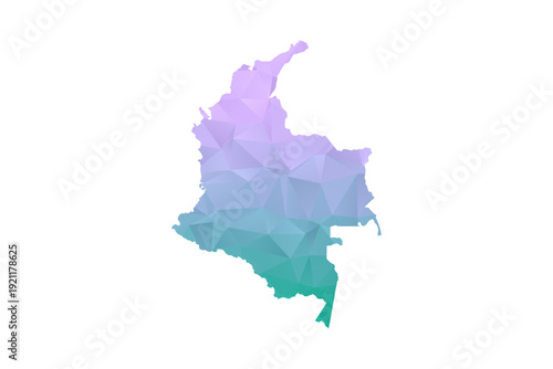 Colombia Map Polygon Style Vector Illustration in Purple and Cyan Gradient, Low Poly Geometric Design, Isolated on White Background for Infographics and Projects.