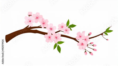 Minimal Sakura Branch with Pink Cherry Blossoms Vector Set