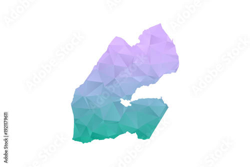 Djibouti Map Polygon Style Vector Illustration in Purple and Cyan Gradient, Low Poly Geometric Design, Isolated on White Background for Infographics and Projects.