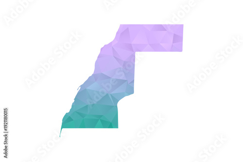 Western Sahara Map Polygon Style Vector Illustration in Purple and Cyan Gradient, Low Poly Geometric Design, Isolated on White Background for Infographics and Projects.