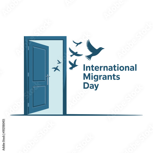 Open door with birds flying out represents International Migrants Day.