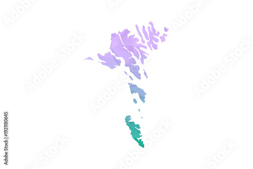 Faroe Islands Map Polygon Style Vector Illustration in Purple and Cyan Gradient, Low Poly Geometric Design, Isolated on White Background for Infographics and Projects.